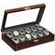 thumbnail image 1 of Caja para Relojes BEWISHOME de Madera con Tapa de Vidrio y 12 Compartimentos Marrón, 1 of 9