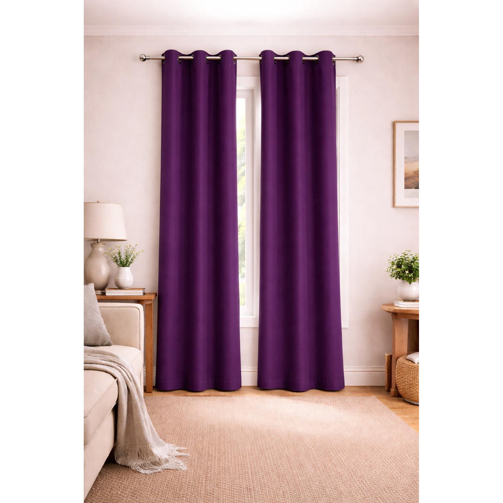 Clems - Cortina 100% Blackout De Tela Engomada 2 Paños Violeta