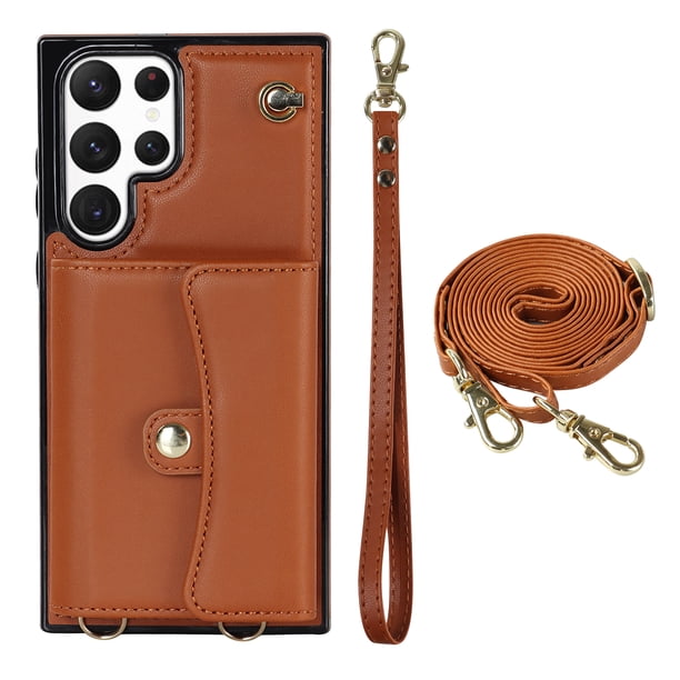 Crossbody PU Leather Phone Case For Samsung Galaxy S23 S22 Plus Note 20 Ultra Wallet Card Slots Magnetic Lanyard Cover