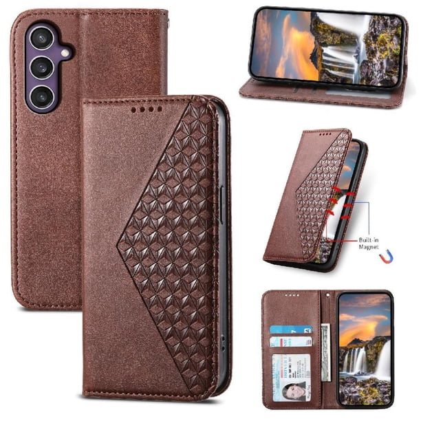 Funda Flip FOXDOCK para Samsung Galaxy S24 , Estilo Billetera con Diseño Rombo, Correa de Mano y Soporte, Uso Diario