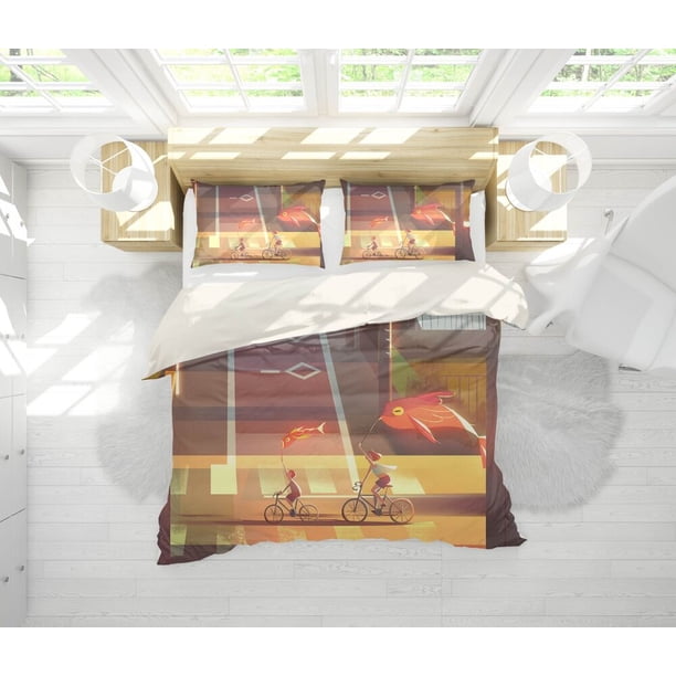 Road Boy Motorcycle Balloon Fish Quilt Cover Set Down Duvet Cover Bedding Pillowcase3-Piece Bedding Set (1 Duvet Cover + 2 Pillow Shams)