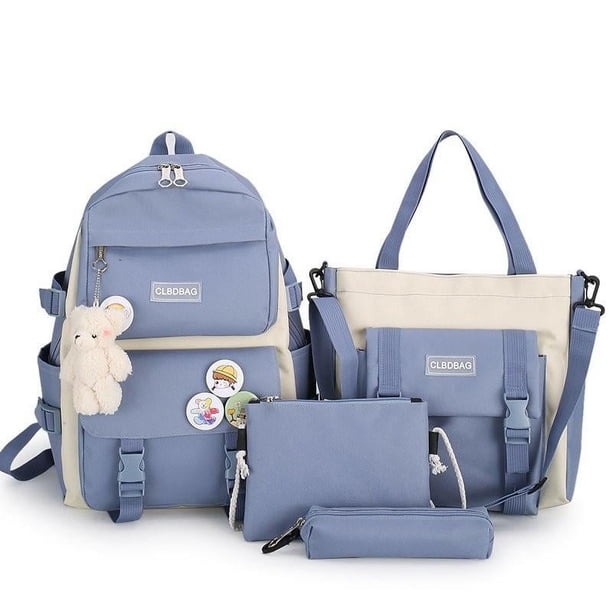 5 Piece Set School Bags For Teenage Girls Canvas Solid Color Women Backpack Female Teen Student Schoolbag