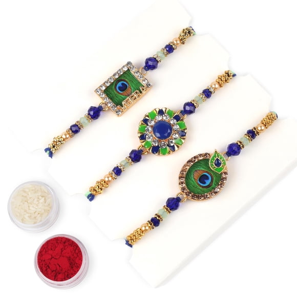 Juego de 3 pulseras Rakhi KSJONE de 33 cm Roli Tika