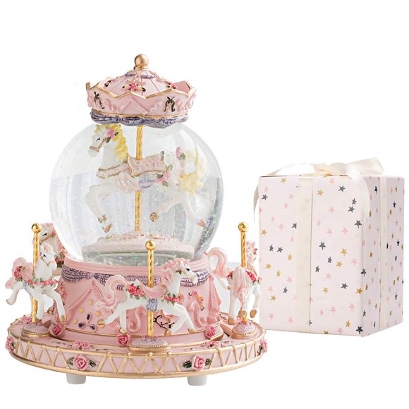 Caja de música Snow Globe Carousel Horses Unicorn LOVE FOR YOU