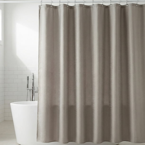 Conjuntos de Cortina de Ducha Geométrica REGALWOVEN con 12 Ganchos, Cortina de Ducha Texturizada Moderna e Impermeable para Decoración de Baño Gris 71"W x 71"L