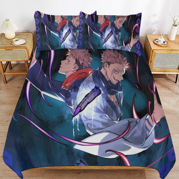 Jujutsu Kaisen Bedding Set Duvet Cover Comfortable and Lightweight Cartoon Bedding 3 Piece Bed Set