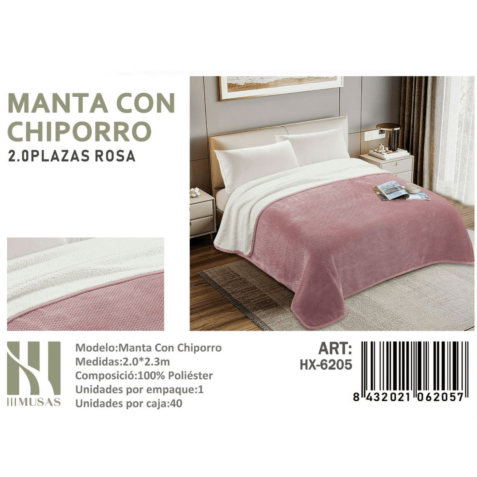 Todostore - Manta Con Chiporro Rosa Claro 2 Plazas