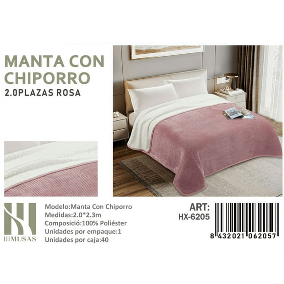 Manta Con Chiporro Rosa Claro 2 Plazas