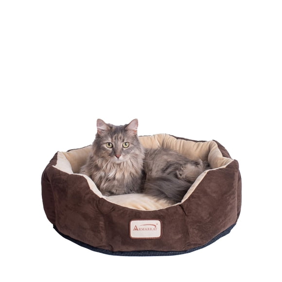Cama para mascotas Armarkat C01HKF/MH Acogedora, 20 pulgadas de diámetro, color moca beige