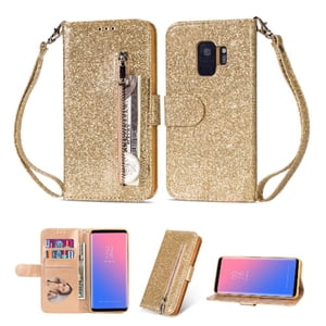 Funda Para Foxdock Elegante Funda Samsung Galaxy S9 Glitter Con Cremallera-Ideal Para El Uso Diario