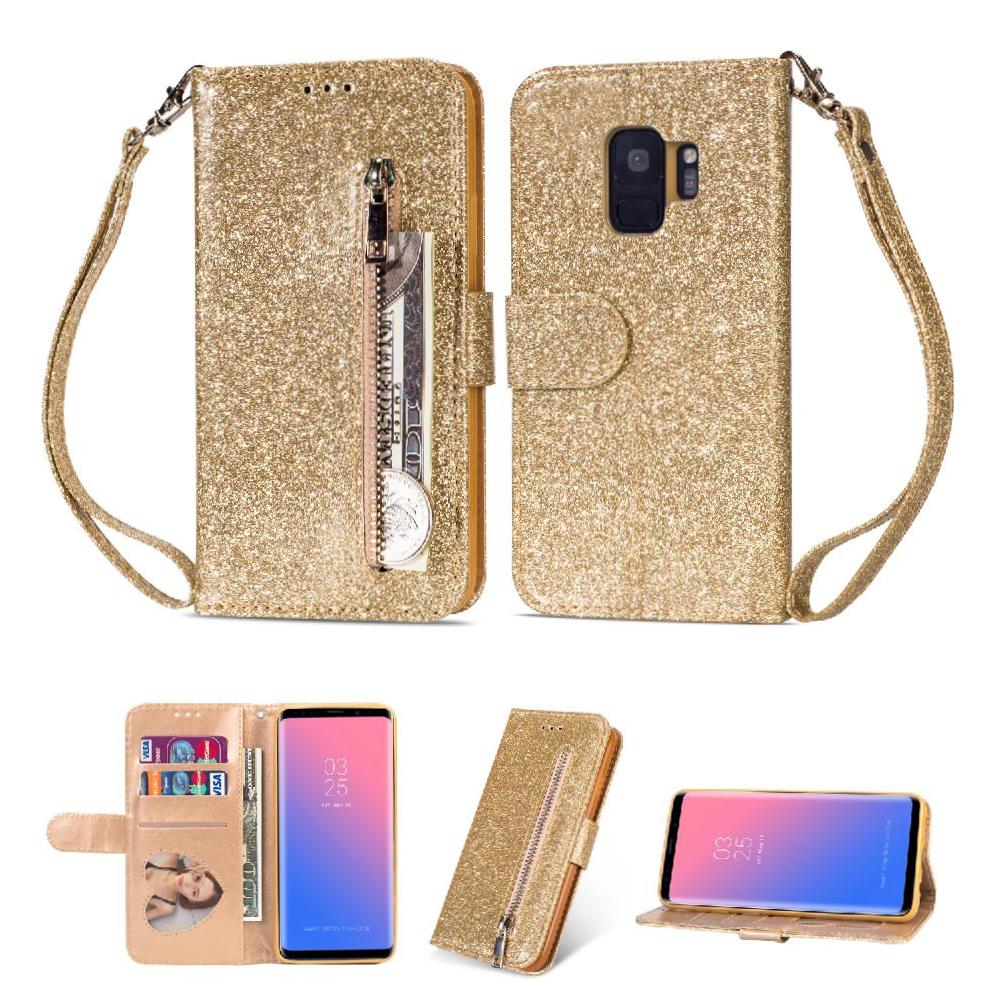 Funda Para Foxdock Elegante Funda Samsung Galaxy S9 Glitter Con Cremallera-Ideal Para El Uso Diario