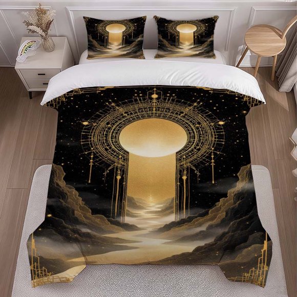Golden Star Gate Themed Bedding Set Duvet Cover and Pillowcase Set