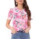 thumbnail image 1 of INSPIRE CHIC Camisa Floral Chic de Mujer Manga Corta Encaje Cuello Peter Pan Botón Frontal Blusa Rosa Brillante M, 1 of 6