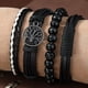 thumbnail image 1 of 4pcs/Set Braided Wrap Leather Bracelets For Men - Vintage, Life Tree, Rudder Charm, Wood Beads Wrist Black Brown, 1 of 5