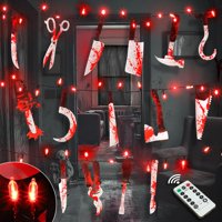 Mosoan - [Decoración] Pancarta Sangrienta De Halloween Con Cadena De Luces Rojas De 50 Led