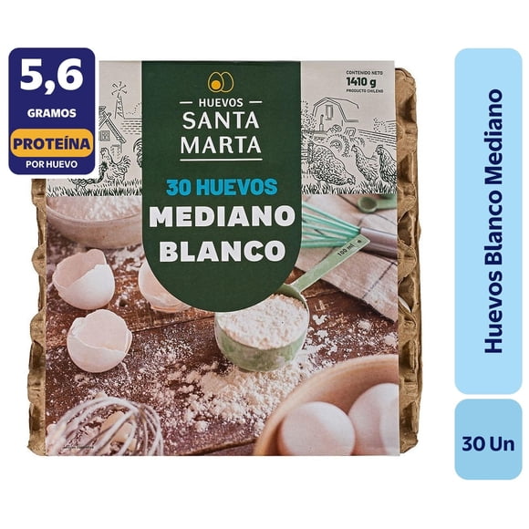 Huevos Tradicionales Mediano Blanco, 30 Un