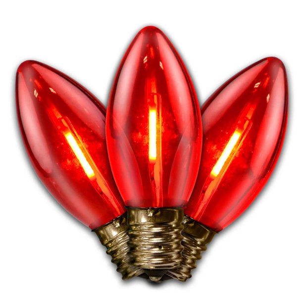 Bombilla de filamento C9, luces navideñas brillantes, color rojo transparente, paquete de 25