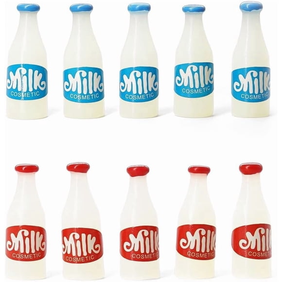 Juego de 10 botellas de leche Jizlan a escala 1/12 para casa de muñecas