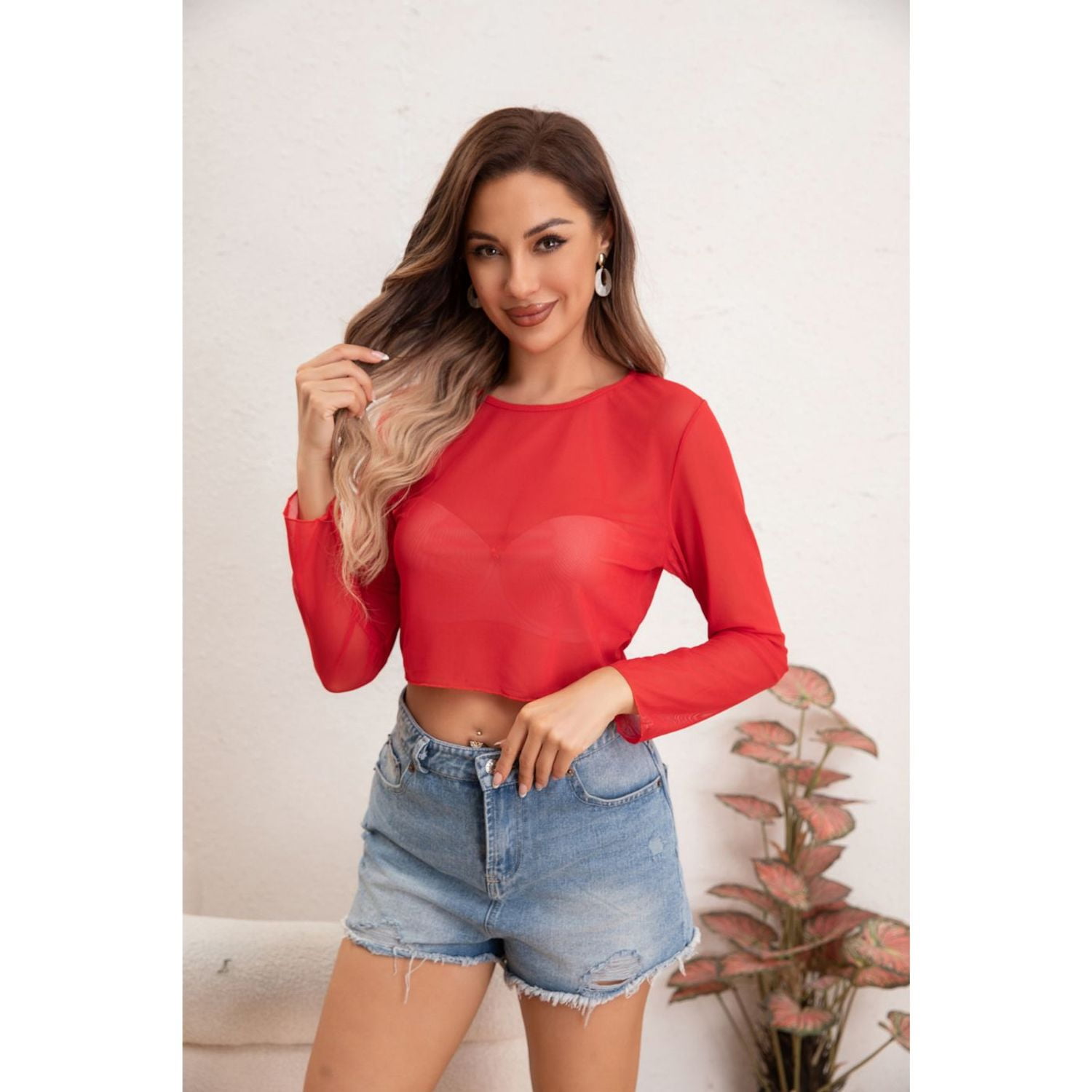 Likeshop - Top Peto Blusa Gasa Semi Transparente Colores Sexy 8357