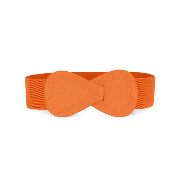 INSPIRE CHIC Cinturón elástico de cuero sintético con hebilla entrelazada en forma de 8 para dama, ajuste de cintura: 37"/93.5cm-49"/124cm Naranja
