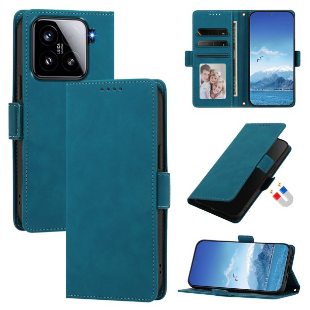 Funda Billetera Delgada para Xiaomi 15 con Ranuras y Soporte Azul lago