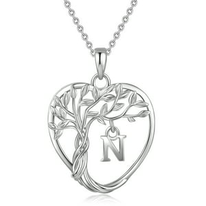 Heshpaws 925 Collar De Árbol Eterno De La Vida De Plata De Ley Para Mujeres A-Z Carta Inicial Collar, Regalo De Joyería De Cumpleaños Aniversario