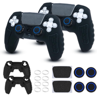 Genérico - Funda Para Mando De Ps5, Funda De Silicona Antideslizante Compatible Con El Mando De Ps5, Con Tapones Para El Pulgar, Protectores Para El Joystick Y Pegatina Envolvente (2 Packs)-Allblack