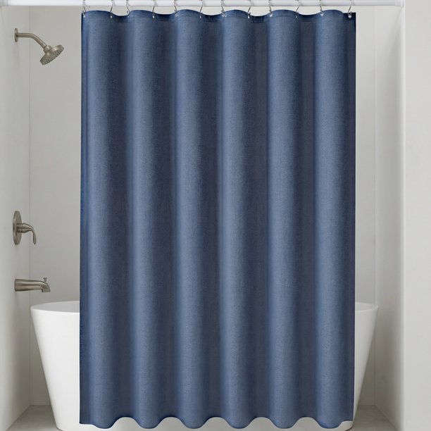 REGALWOVEN Juego de Cortinas de Ducha de Imitación de Lino con 12 Ganchos Impermeable para Baño Azul 71" de Ancho x 71" de Largo
