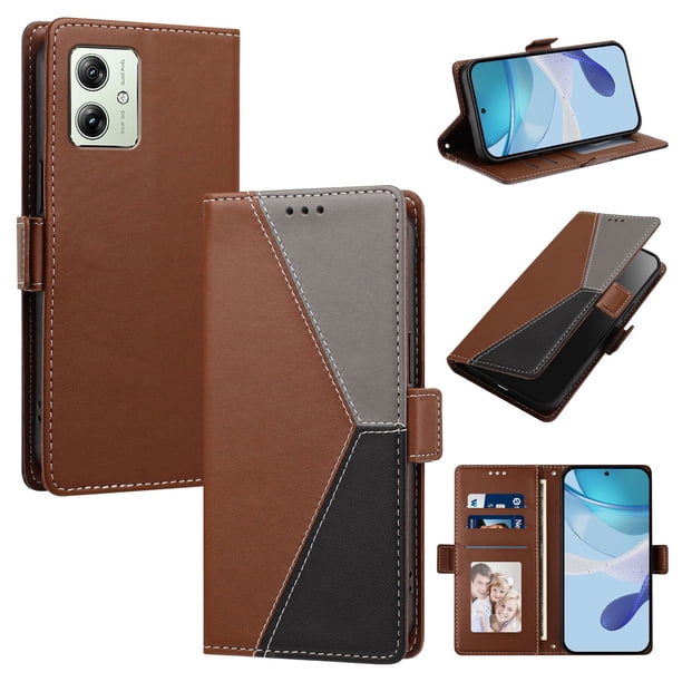 Funda Cartera Tricolor para Motorola Moto G14 con Soporte, Marrón