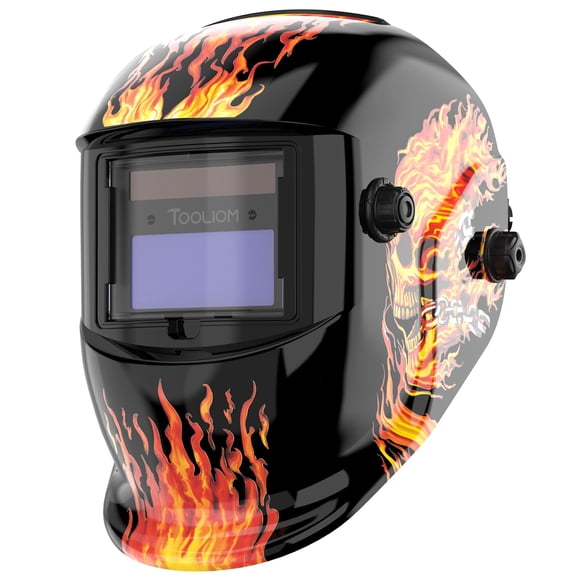 Casco de soldadura TOOLIOM con oscurecimiento automático, color verdadero, calavera en llamas