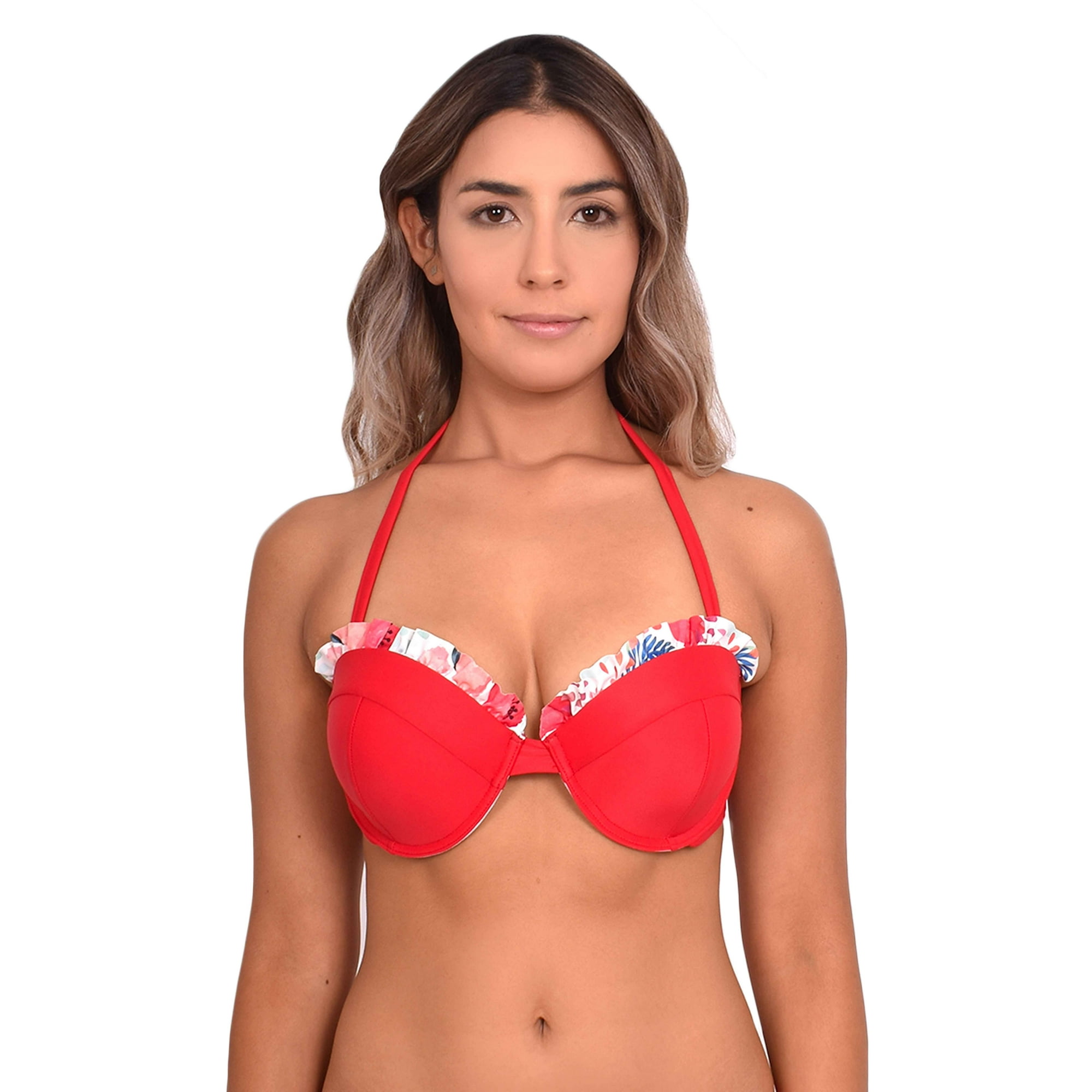 Samia - Bikini Sostén Strapless Con Vuelos Color Rojo M