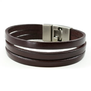 Millam - Brazalete Unisex De Cuero Con Triple Corte Y Broche De Acero