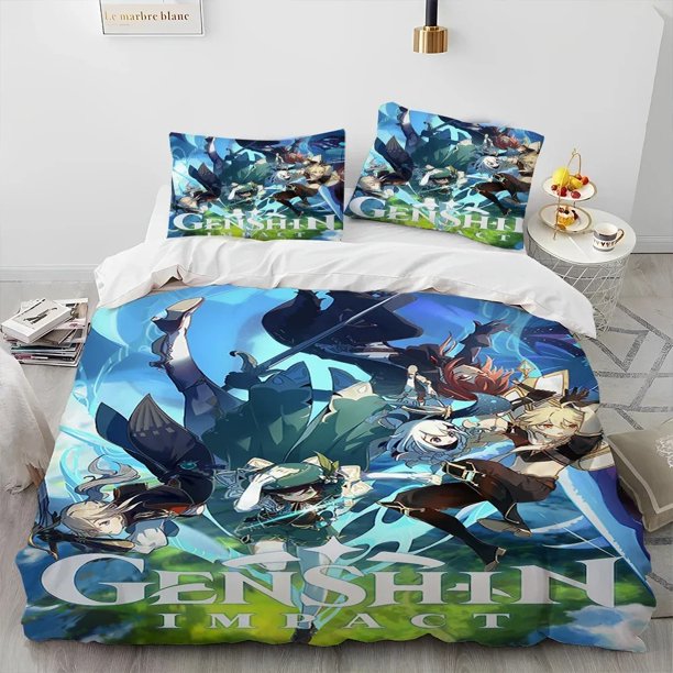 Genshin Impact Game GamerComforter Bedding Set,Duvet Cover Bed Set Quilt Cover Pillowcase, Size Bedding Set Bed Sheets