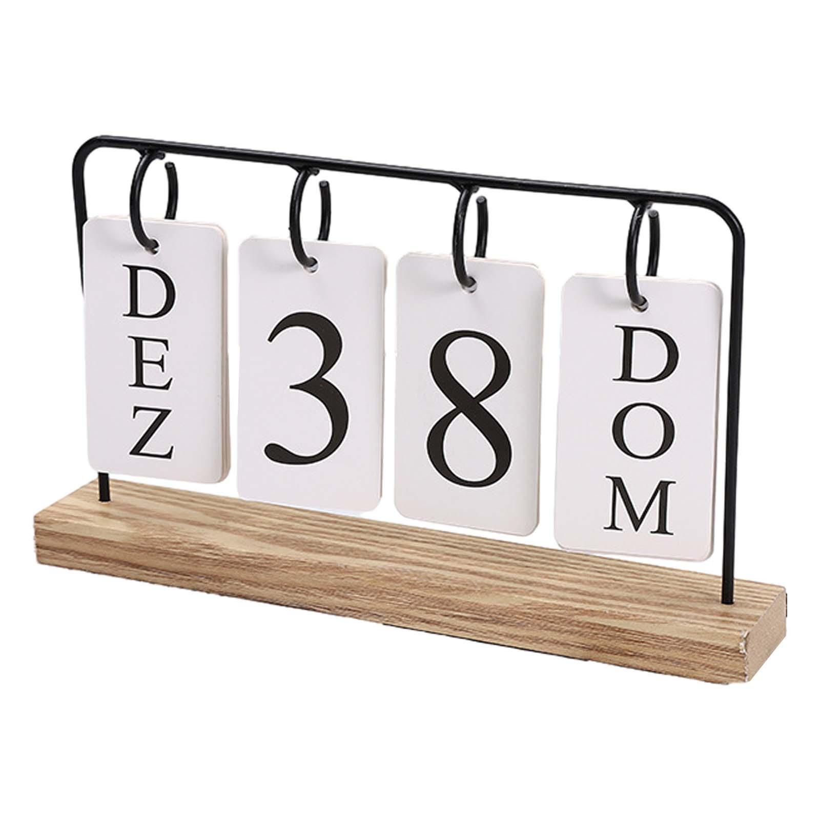 Ioensy - Calendario De Escritorio De Metal Calendario De Pie Con Base De Madera Para Decoración Del Hogar Regalo De Oficina Negro