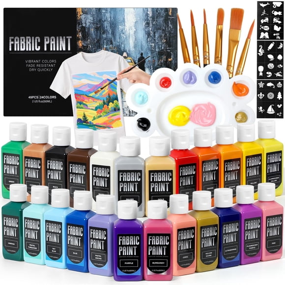 Set de pintura para tela TMOL permanente y apta para lavadora, 24 colores, 60 ml