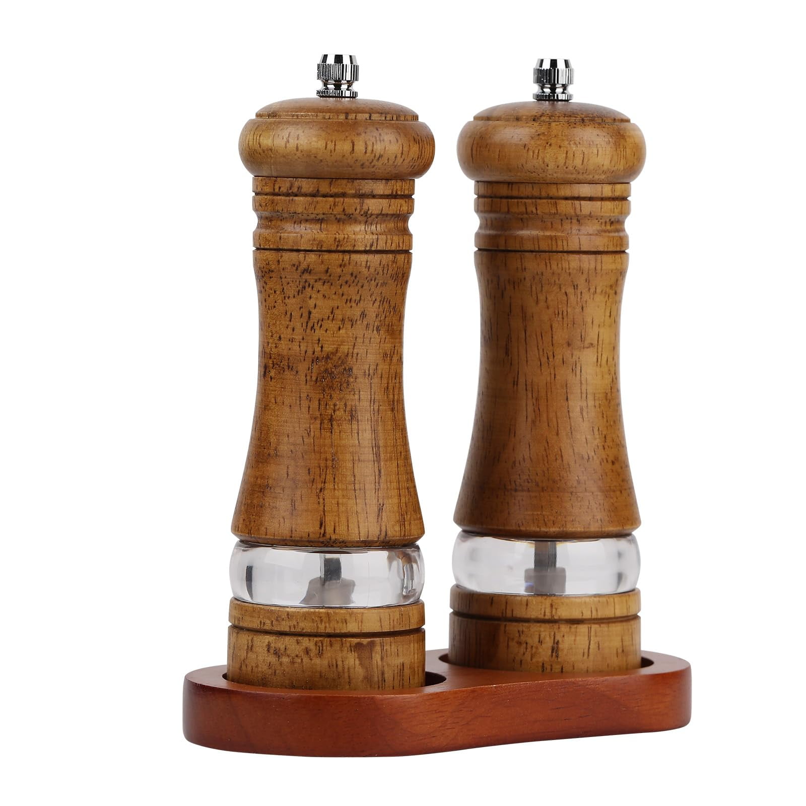 Xusx111 - Set De Molina De Sal Y Pimienta, Molina De Pimienta De Roble De 2 Piezas Con Soporte 6 Pulgadas Molina De Cerámica Ajustable Molino De Pimienta De Madera Molino De Sal Molinos Manuales (colo
