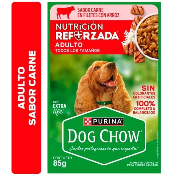Alimento Húmedo Perro Adulto Dog Chow Carne y Arroz 85g Pack 15 Unidades