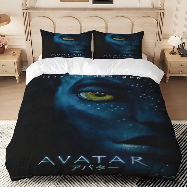 Avatar Na'vi Close-Up Print Bedding Set Duvet Cover + 2 Pillowcases \u2013 Soft & Breathable for Home/Guest Room Use