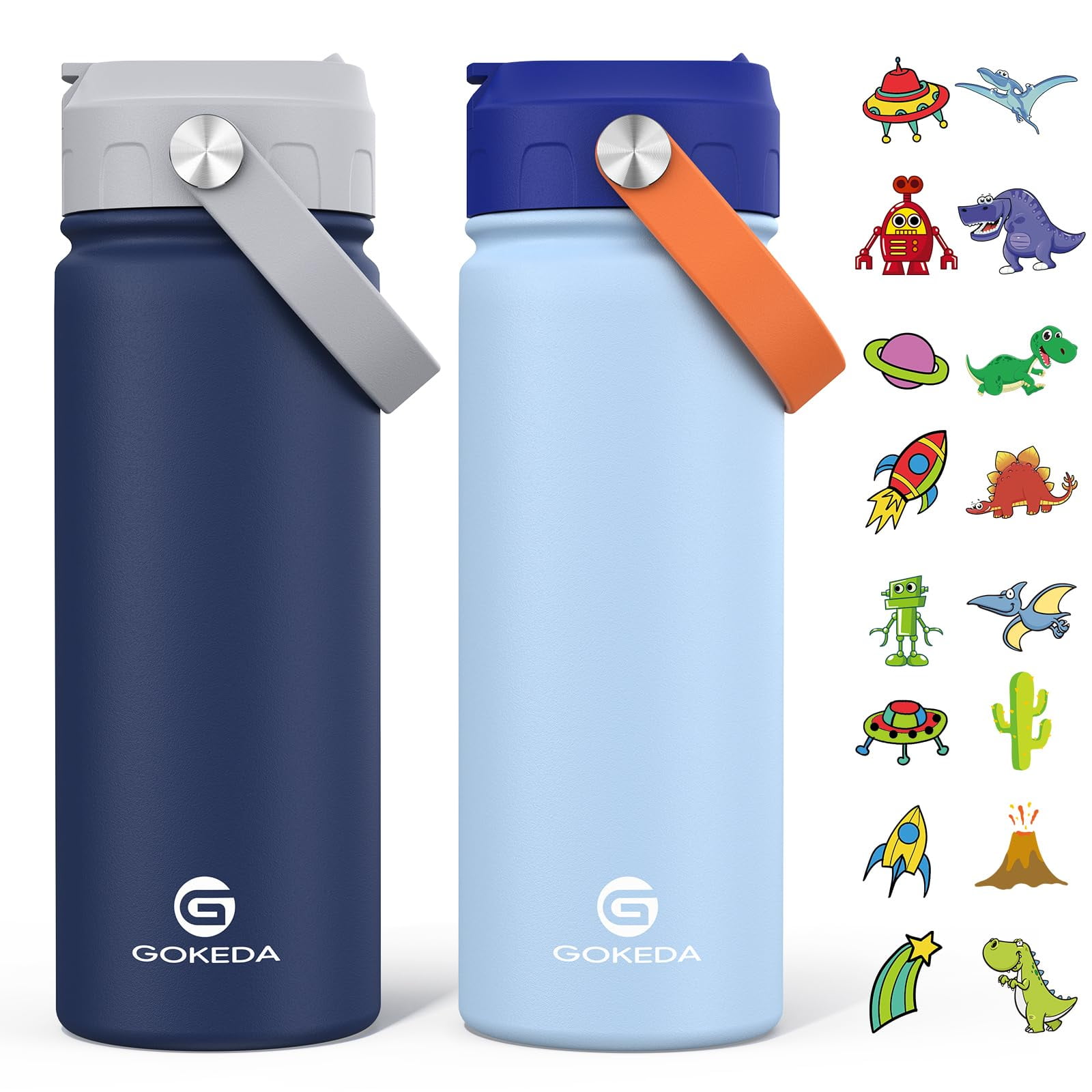 Botella De Agua Gokeda Kids, 500 Ml, 2 Unidades, Con Aislamiento Y Pegatinas