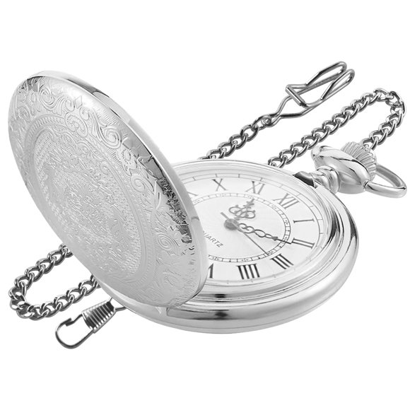 Reloj de bolsillo Realpoo 46 mm Plata con patrón de flor y movimiento de cuarzo