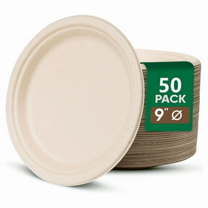 Wakeshome - 50 Platos Desechables De Papel Compostables Biodegradables Blanco