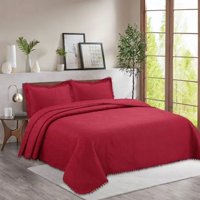 Genérico - Cubrecama Quilt Pompones 2 Plazas Color Rojo