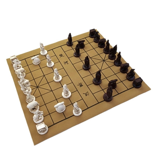 3D Traditional Chinese Xiangqi Board Game With Leather Checkboard& Resin Retro Terracotta Warriors Chess Pieces For Parent-child Interactive Game/gift