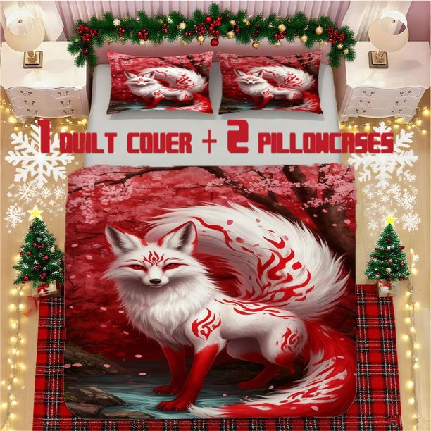 Nine-Tailed Fox Art Soft Printed Bedding Set Polyester Fabric Decorative & Warm