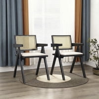 Pack 2 Silla Comedor Chandigarh Madera Negra Cojín Lino Venhoouse