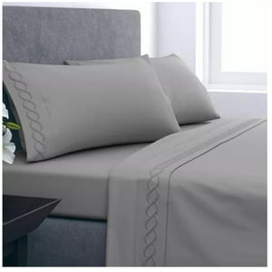 Doral - Juego De Sabanas 2 Plazas 210 Hilos Bordadas Color Gris