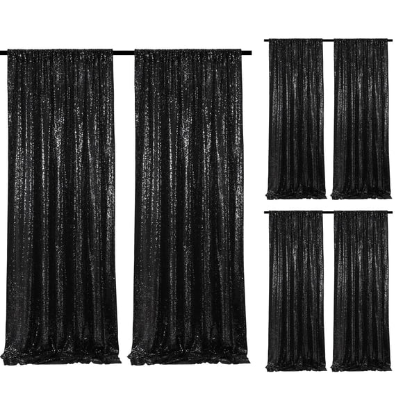 Cortinas SoarDream con fondo de lentejuelas, 6 piezas, 60 x 240 cm, color negro