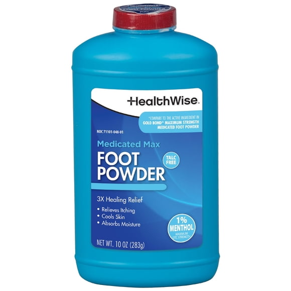 Polvo medicinal para pies HealthWise con 1% de mentol, 283 g
