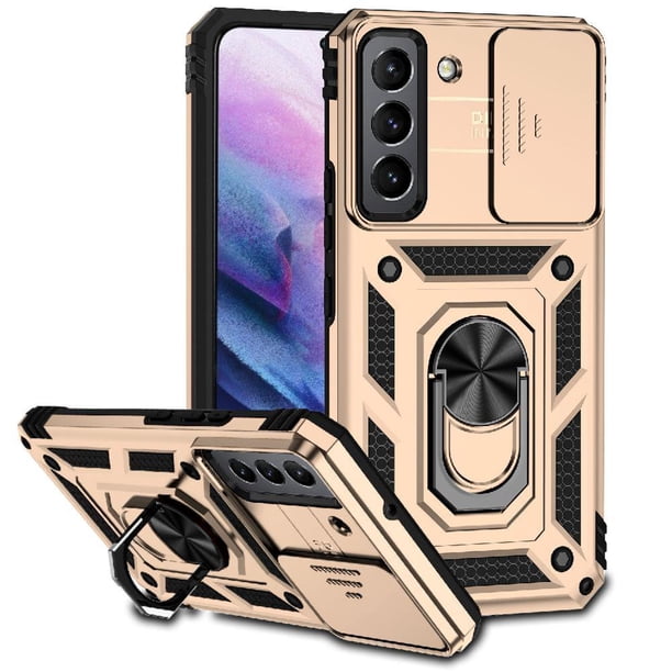 Funda Resistente Anillo Soporte Samsung Galaxy S22 Privacidad Cámara Montaje Magnético Oro