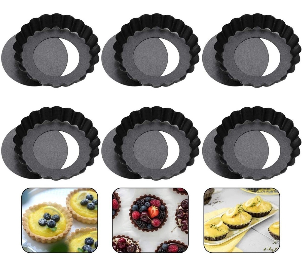 Genérico - Pack X6 Moldes Tartaleta Desmontable Tarta Individual 8,5Cm